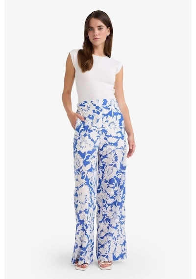 DeFacto Wide Leg Çift Cepli Yüksek Bel Geniş Paça Desenli Vual Palazzo Pantolon F1470AX25SMBE46