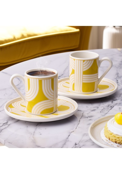 Aryıldız Havana Sarı 2 Kişilik 4 Parça Kahve Fincan Takımı 90 Ml Çok Renkli