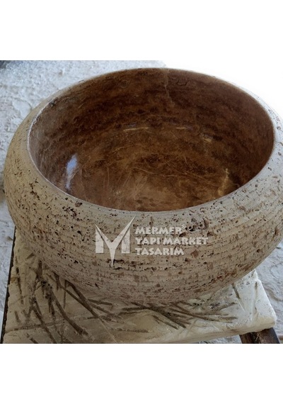 Noche Traverten Dışı Taramalı Bombeli Lavabo