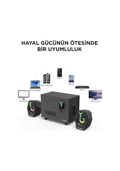 Torima D37 Siyah Bluetooth Hoparlör 2in1 Subwoofer Rgb Işıklı Bilgisayar Hoparlörü Speaker