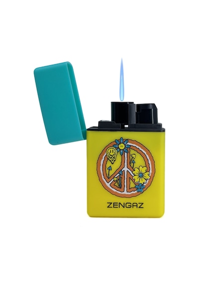 Zengaz Cool Tasarım Jet Alev Çakmak - Peace & Love Sarı