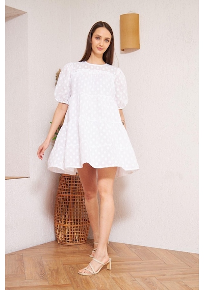 Darlin Moda Beyaz Balon Kollu Mini Elbise Dm1024 Beyaz
