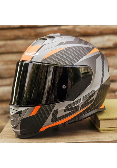 Şeffaf + Siyah Vizörlü + Ls2 Storm 2 Racer Kapalı Motosiklet Kaskı Mat Titanyum - Turuncu