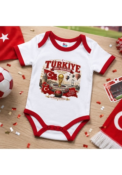 Bk Gift Türkiye Taraftar Temalı 2026 Dünya Kupası Tasarımlı Kırmızı Bebek Body Zıbın-1 Tek Yürek Milli Takım Ruhu