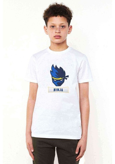 Tshirthane Fortnite Ninja4 Baskılı Unisex Çocuk Beyaz T-Shirt