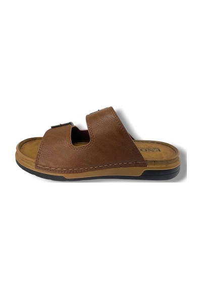 Enova M253-0202-25 Deri Anatomik Soft Çift Bant Erkek Terlik Taba