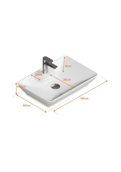 Aqua Bagno Leon Tezgah Üstü Lavabo 60x40 Cm Batarya Delikli Seramik Beyaz Çanak Lavabo-1.31.62.1.no