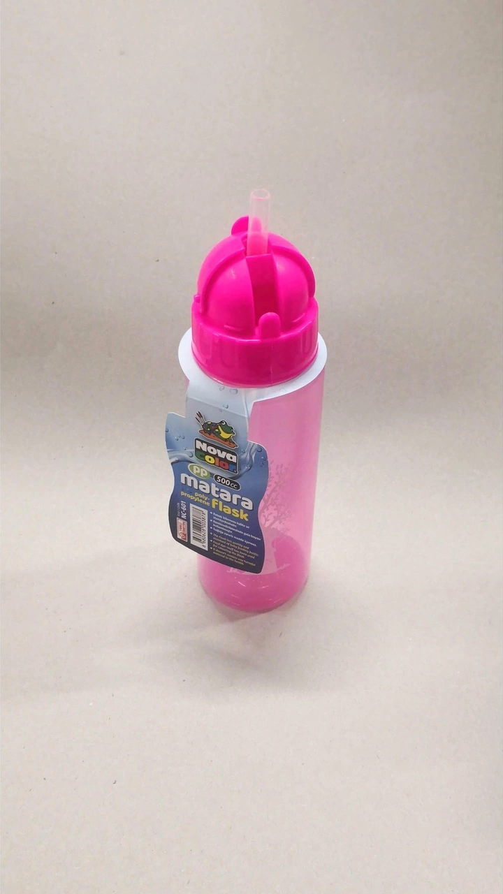 Pembe Şeffaf Pipetli Suluk Matara Pp Matara Doğa Dostu Ürün 500ml Pembe