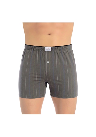 Öts Erkek %100 Pamuk Boxer Çizgili Düğmeli Ergonomik Tasarım 2652 Füme