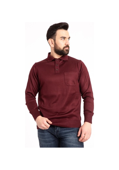 Nacar Store Erkek Bordo Ince Yün Triko Örgü Polo Yaka Baba Kazak