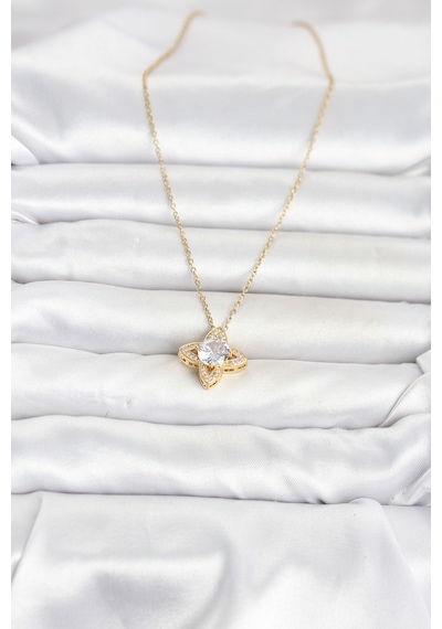 316l Çelik Zincir Gold Renk Yonca Model Kadın Kolye Açık Mavi 71170181