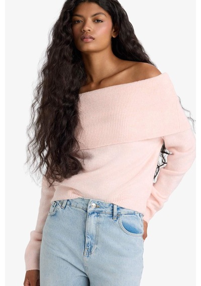 Defacto Regular Fit Omuzu Açık Kazak F3029ax25wnpn41 Pembe