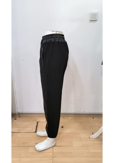 Bhrwear Kadın Yüksek Bel Lastikli Cepli Deri Detaylı Dalgıç Pantolon Renkli