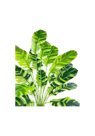 Yapay Çiçek Saksıda Muz Desenli Yapraklı 12dal 60cm Salon Çiçeği Yapay Bitki