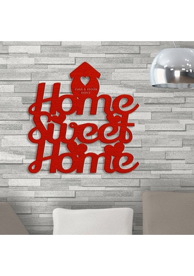 Kişiye Özel Home Sweet Home Kırmızı Renk Dokulu Ahşap Duvar Yazısı - 1