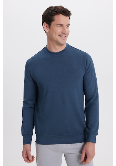 Tudors Erkek Relax Fit Rahat Kesim Uzun Kollu Ekstra Yumuşak Bisiklet Yaka Koyu Petrol Sweatshirt-41978 Koyu Petrol