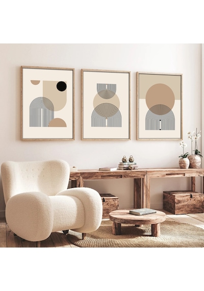 Huhuli Ahşap Çerçeveli 3 Lü Modern Tablo Huhu263