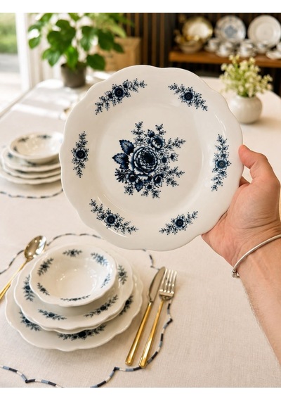 24 Parça 6 Kişilik Porselen Yemek Takımı Belmonte Blue Mira-7228 Koyu Mavi