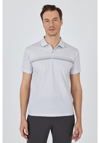 Kısa Kol Baskılı Pike Polo Yaka Cepsiz Slim Fit Tişört 1011250168 Gri