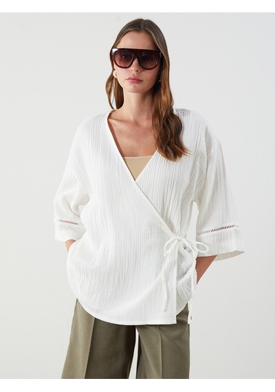Lcw Vision Beyaz V Yaka Dokulu Oversize Kadın Kimono
