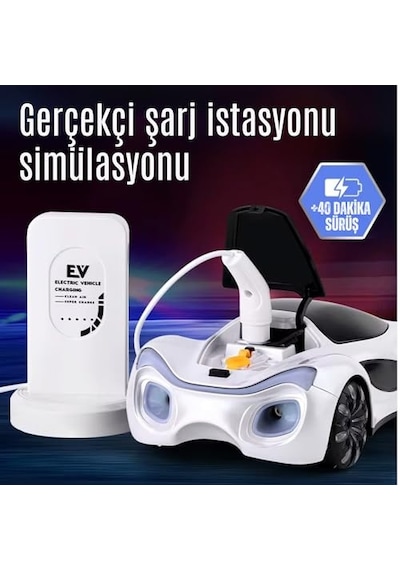 Giffy/oyuncak 2.4 Ghz Uzaktan Kumandalı Şarjlı Elektrikli Araba 4x4 Şarj İstasyonlu Buharlı Led Işıklı Sesli Müzikli Full Fonksiyon 4 Çeker Drift Atabilen 1200 Mah Şarjlı Pilli Premium Beyaz