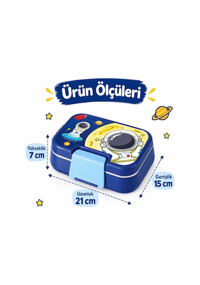 Titiz Çelik Beslenme Kabı Ve 600 Ml Çelik Termos Matara Seti Astronot Desenli 2 Li Okul Seti Çok Renkli