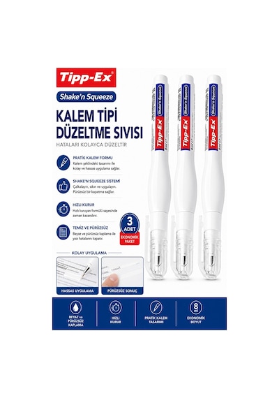 Kalem Daksil 3 Adet Tipp-ex Sıvı Düzeltme Kalemi Tükenmez Pilot Kalem Mürekkep Kapatıcı Silici Örtücü Yazı Düzeltici