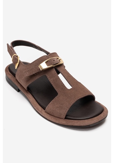 Luvishoes Auren Vizon Süet Hakiki Deri Tokalı Kadın Sandalet