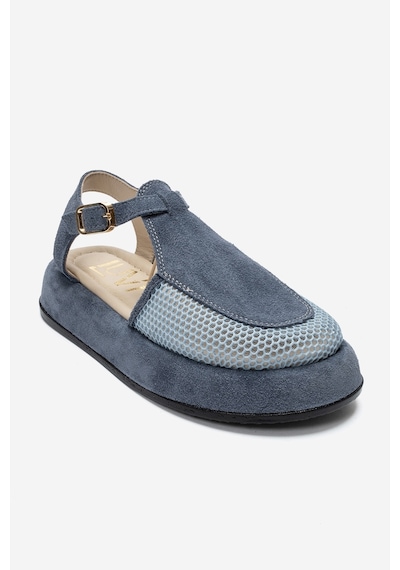 Luvi Shoes Lurelıa Kot Mavi Süet Hakiki Deri Fileli Kadın Sandalet
