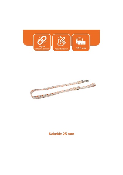 Köpekler İçin Dayanıklı Ve Güvenli, Desenli Gezdirme Tasması 25mm Krem