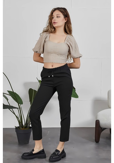 Fuval Moda Kadın Beli Lastikli Cepli Havuç Pantolon Siyah - 836340442 Siyah