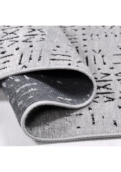 Çam Halı Crea Decolux Vena 8015 Gri Özel Kaymaz Tabanlı Pamuk Dokuma Kilim - 80x150