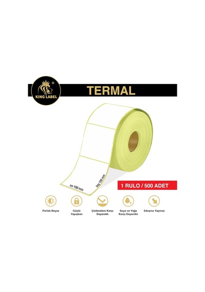 King Label 100x100mm Termal Barkod Etiketi 6 Rulo 500'lü Sarım Toplam 3000 Etiket Diğer
