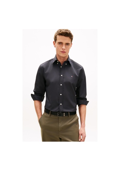 Tommy Hilfiger Erkek Poplin Solid Siyah Gömlek-13455 Siyah