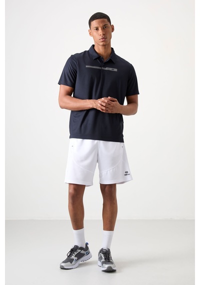 Lacivert Polyester Nefes Alan Dokulu İnce Esnek Standart Fit Polo Yaka Erkek Performans T-shirt - 8 Lacivert