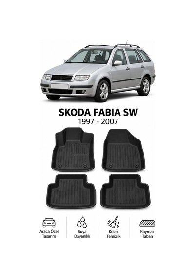 Skoda Fabia Sw 2004 Karbon Desenli Premium 3d Havuzlu Oto Paspas Kaymaz & Koku Yapmaz