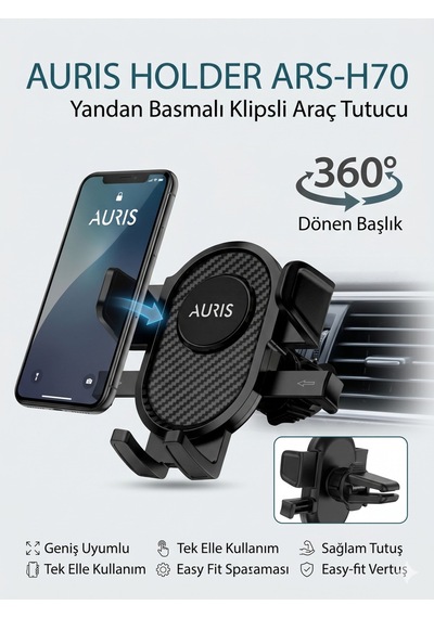 Telefonluk Klimaya Geçmeli Klipsli Siyah Karbon Ars-h70
