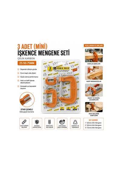 Emka-5492 İşkence Mengene Seti 25-50-75mm 3 Adet Mini Çelik Karbon