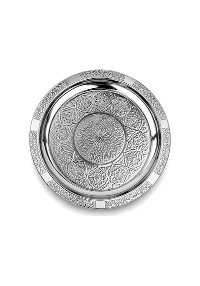 Binbir Trend 24 Cm Otantik Desenli Krom Çelik Kebap, Izgara, Meze Ve Servis Tabağı 6 Adet Gümüş