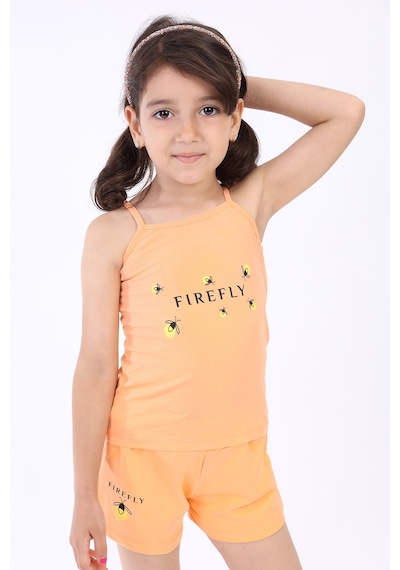 Toontoy Kids Toontoy Kız Bebek Baskılı Şortlu Takım Oranj