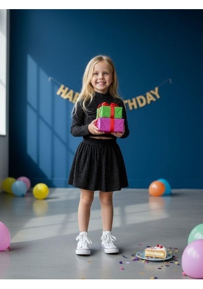 Zekids Kız Çocuk Işıltılı Bluz Tül Etekli Takım-16408 Siyah