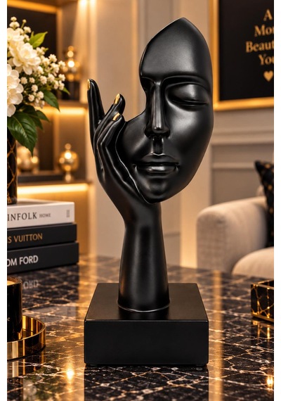 Siyah Elini Yüzüne Koyan Kadın Figürü Modern Soyut Dekoratif Heykel 8,5x26 Cm 004-b