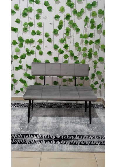 Özcan Metal Metal Ayaklı Sırtlı Siyah Mutfak Salon Antre Yatak Odası Puf Bank Oturak Bench Gri