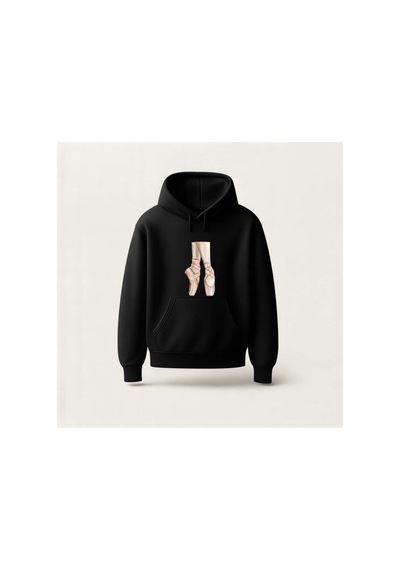 Ada Kostüm Tasarım Point Shoes Baskılı Hoodie Sweatshirt siyah