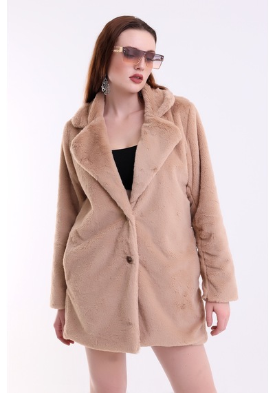 Winmoda34 Kadın İçi Astarlı Peluş Kaban Kahve