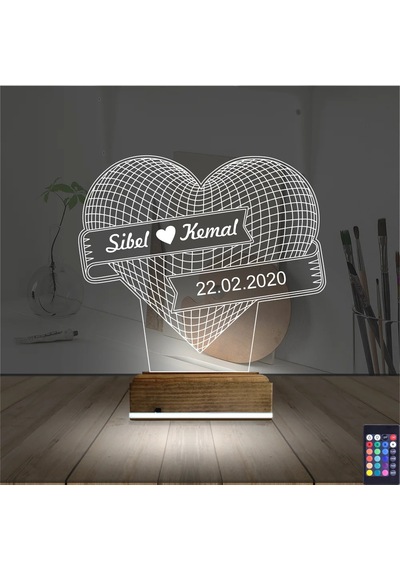 Luvivia Kalp Sevgiliye Hediye Kişiye Özel 3d Lamba - Masa Gece Lambası V13
