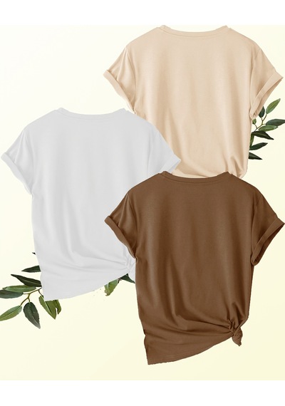 Uyguntarz Unisex Bej Beyaz Kahverengi 3'lü Tasarım Tshirt Seti Çok Renkli