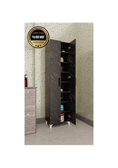 Long 2 Kapaklı Raflı Çok Amaçlı Dolap Banyo Balkon Kiler Mdf Siyah