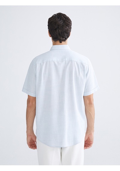 Lcwaıkıkı Classic Mavi Regular Fit Kısa Kollu Armürlü Erkek Dokulu Gömlek