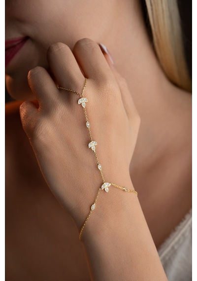 925 Ayar Gümüş Gold Kaplama 3'lü Lotus Çiçeği Model Şahmeran Bileklik